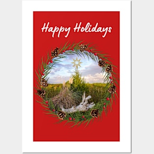 Happy Holidays - Rustic evergreen and pine cones Posters and Art